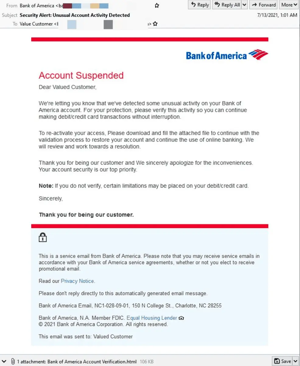 How To Spot a Bank of America Phishing Email